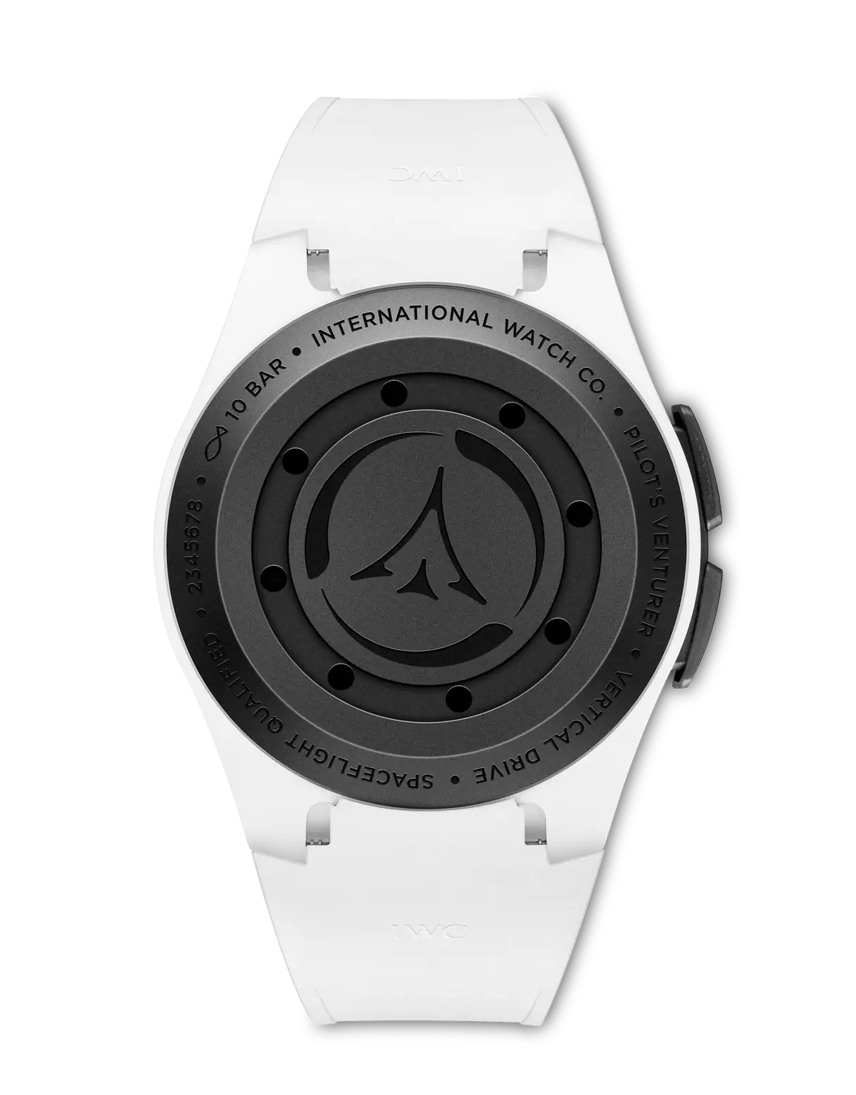 White watch with black dial on a white background