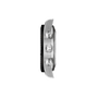 Close-up of a watch case with a brand logo on a white background