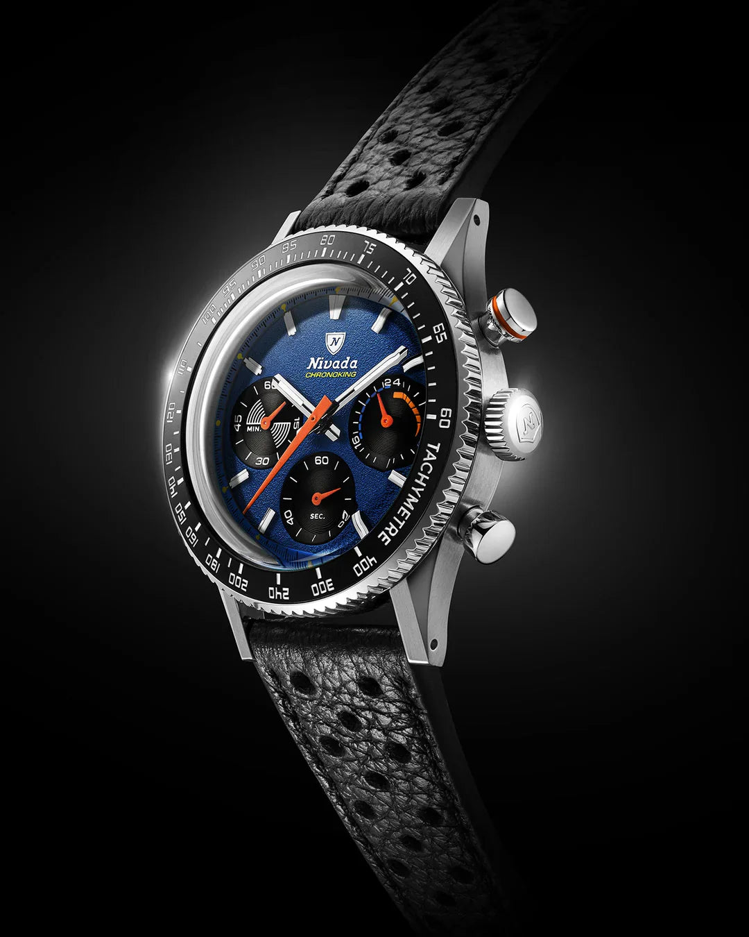 Nivada Grenchen Chronoking Mecaquartz Racing Blue 38mm Leather Strap