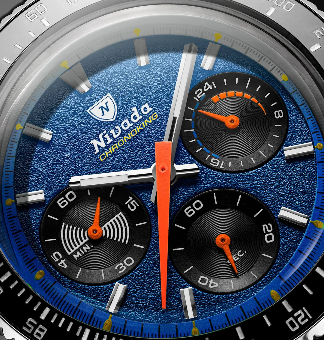 Nivada Grenchen Chronoking Mecaquartz Racing Blue 38mm Leather Strap