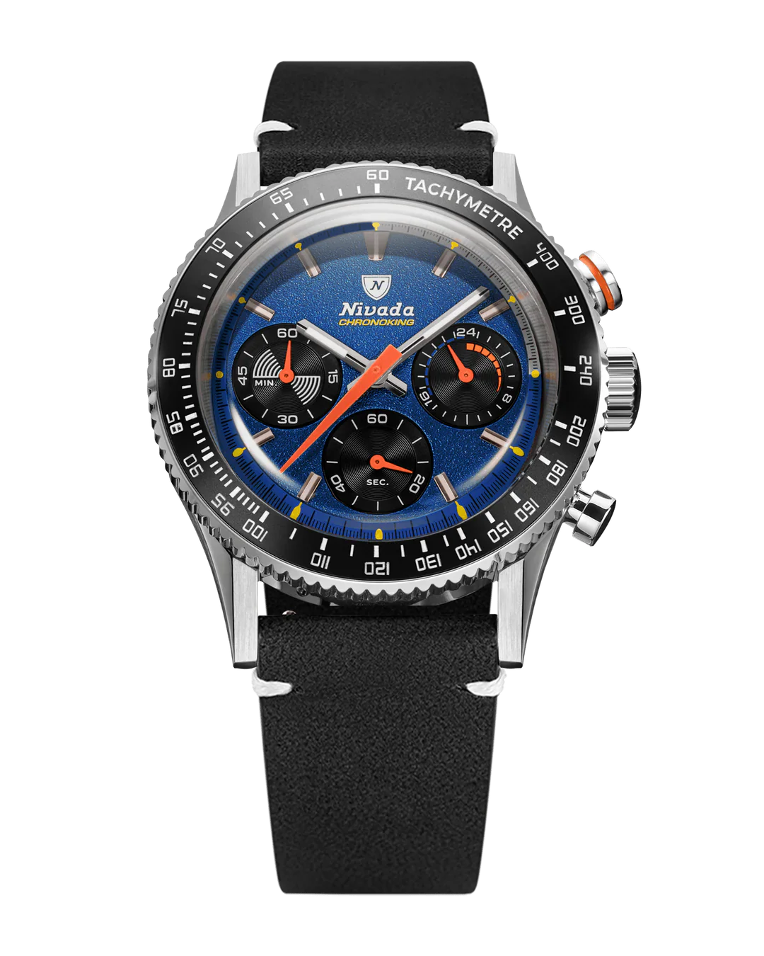 Nivada Grenchen Chronoking Mecaquartz Racing Blue 38mm Leather Strap