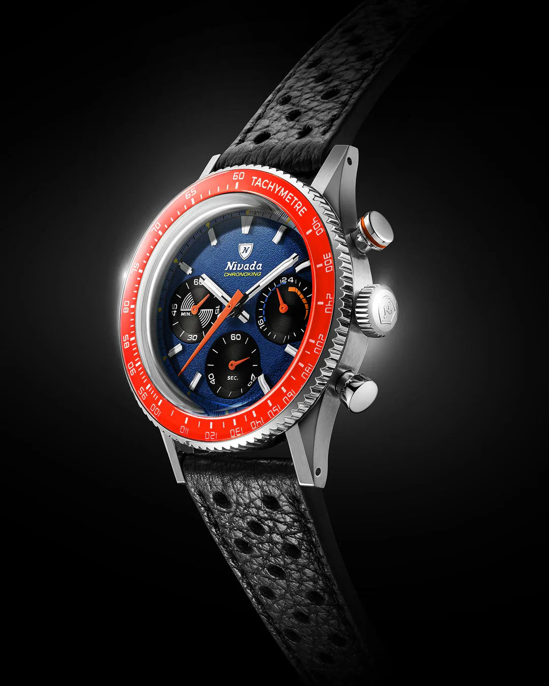 NivadaGrenchen クロノキング メカクォーツ リミテッドエディション Nivada Grenchen Chronoking Mecaquartz Racing Blue 38mm Leather Strap
