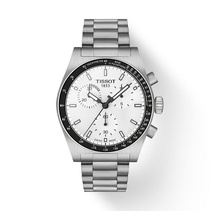 Tissot watch with silver bracelet on a white background