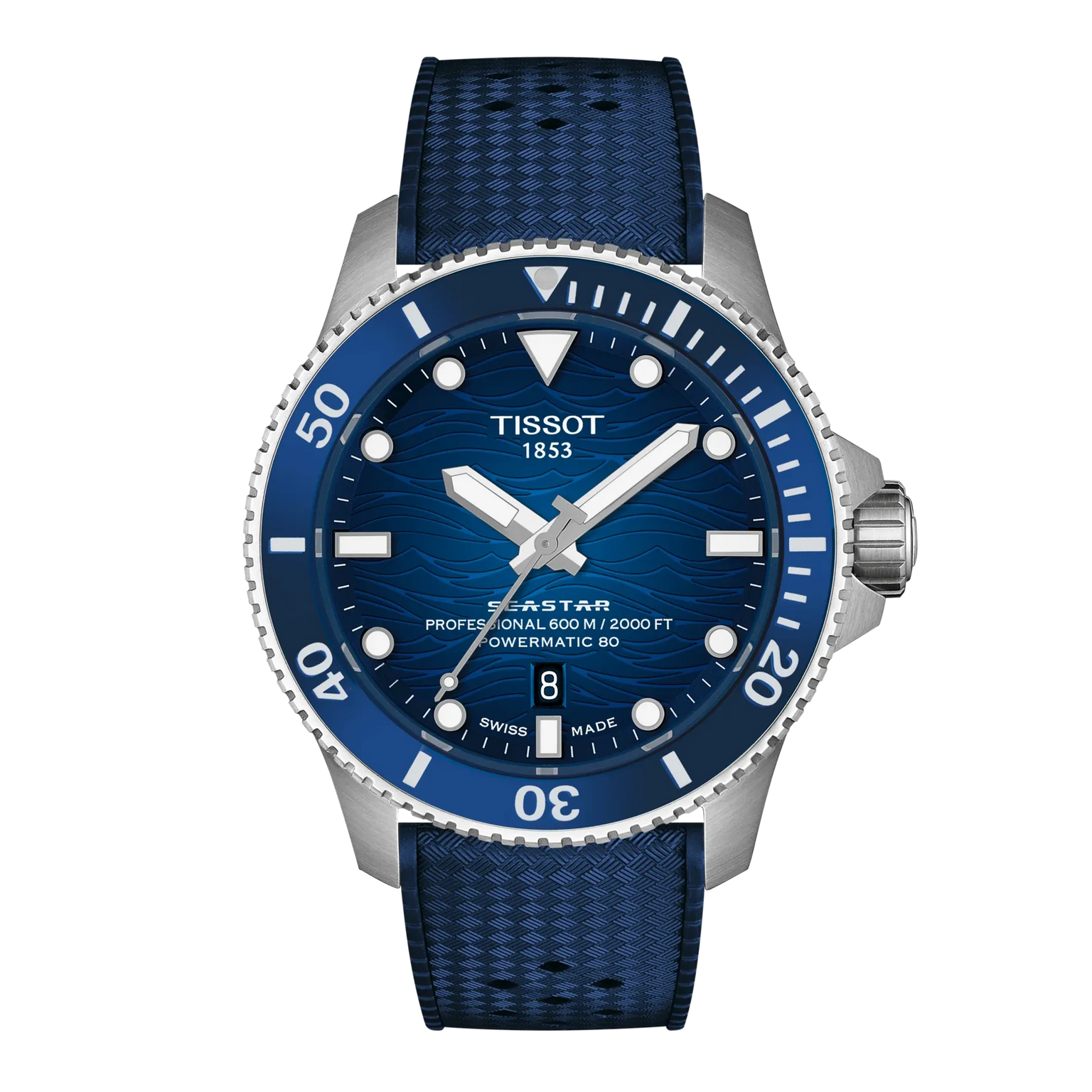 SeaStar 2000 | 44mm, Stainless Steel, Rubber Strap, Blue Dial
