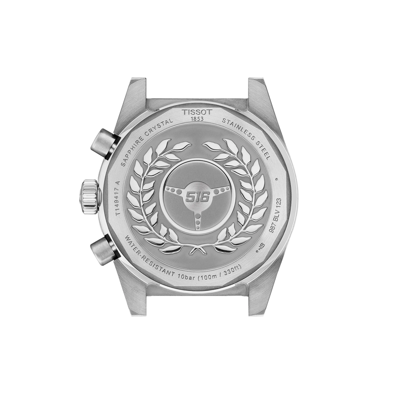Silver watch case with Tissot branding and '516' logo on a white background