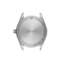 Back view of a Tissot watch with brand name and specifications on a white background