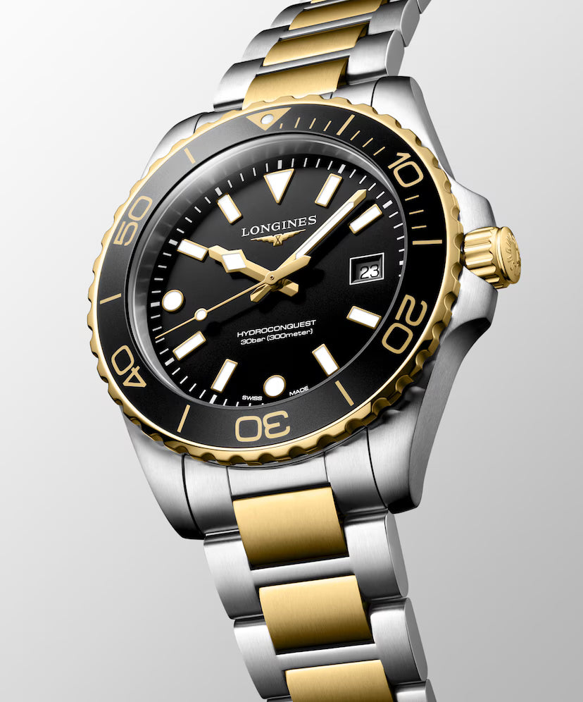 HydroConquest | 42mm, Stainless Steel & yellow PVD, Black Dial