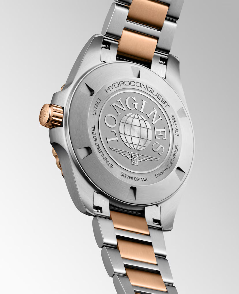 HydroConquest | 42mm, Stainless Steel & red PVD, Black Dial