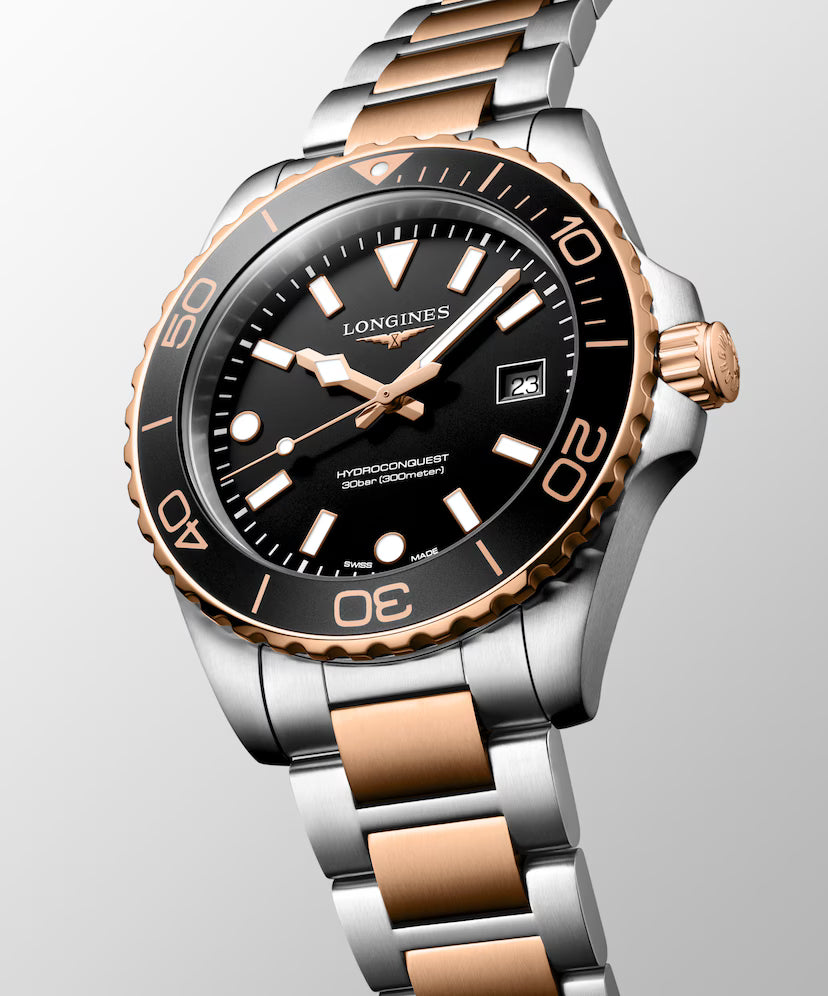 HydroConquest | 42mm, Stainless Steel & red PVD, Black Dial