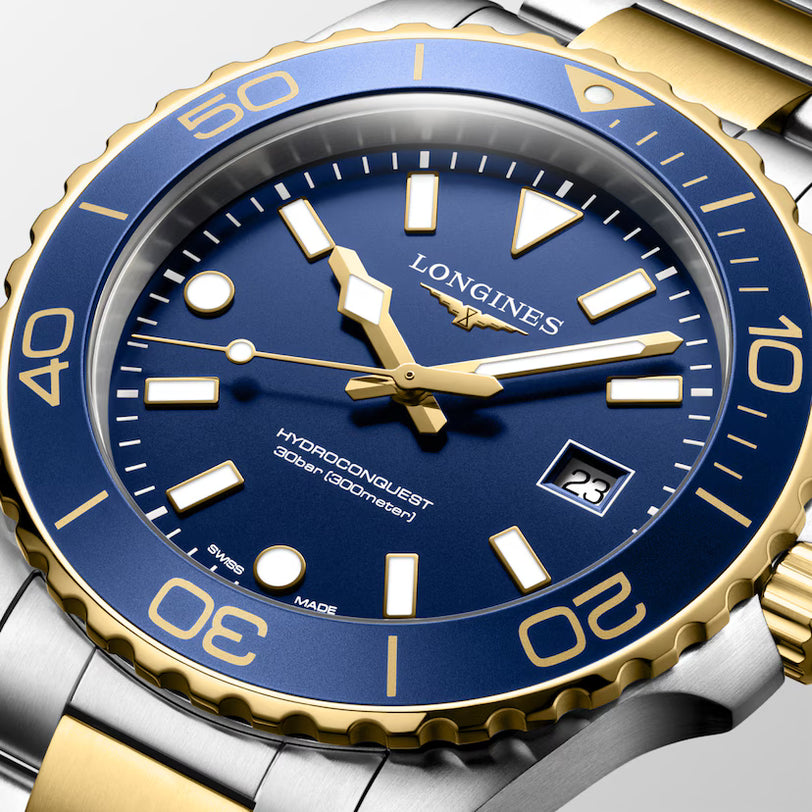 HydroConquest | 42mm, Stainless Steel & yellow PVD, Blue Dial