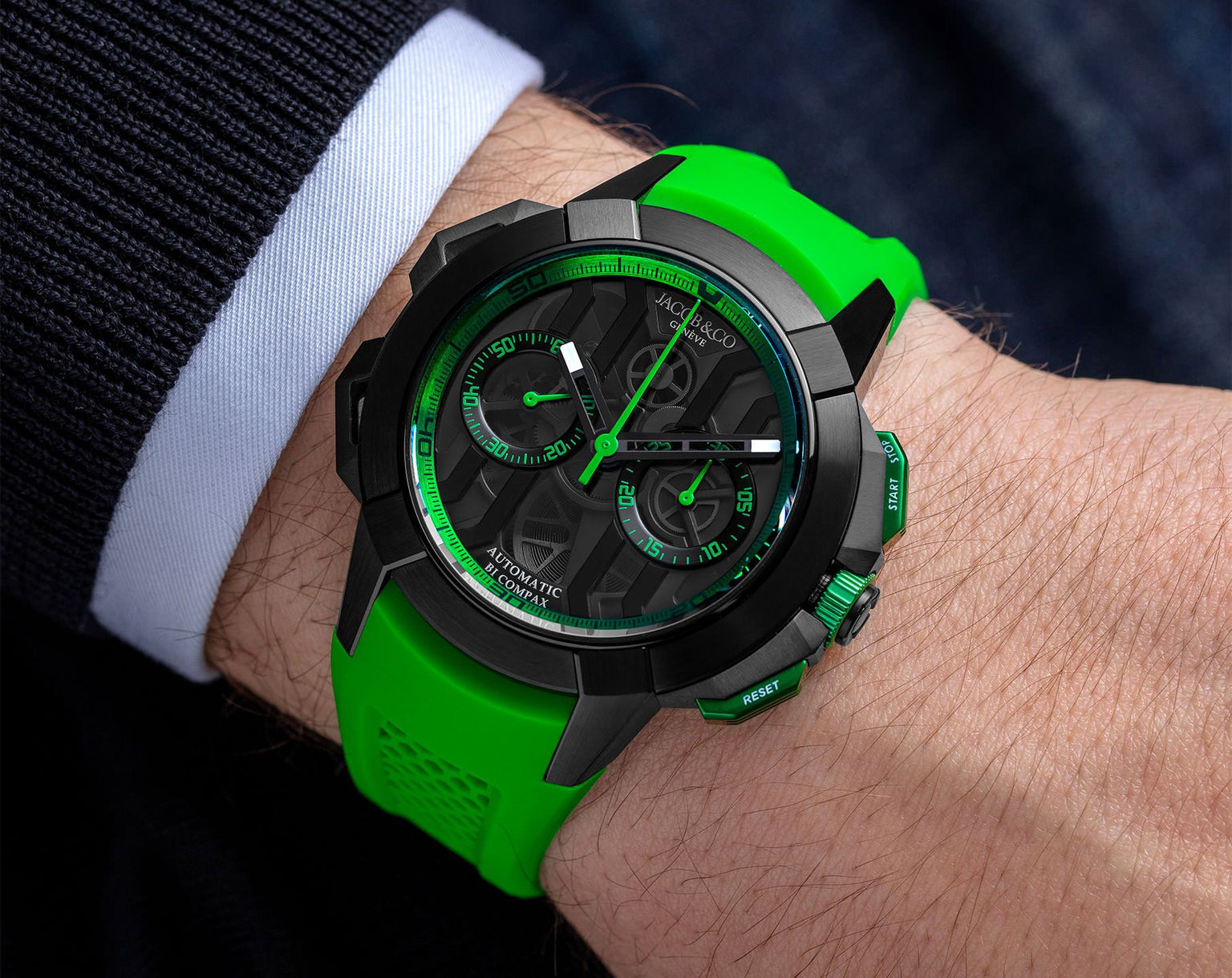 Epic X Chrono | 44mm, Black Titanium, Green Inner Ring