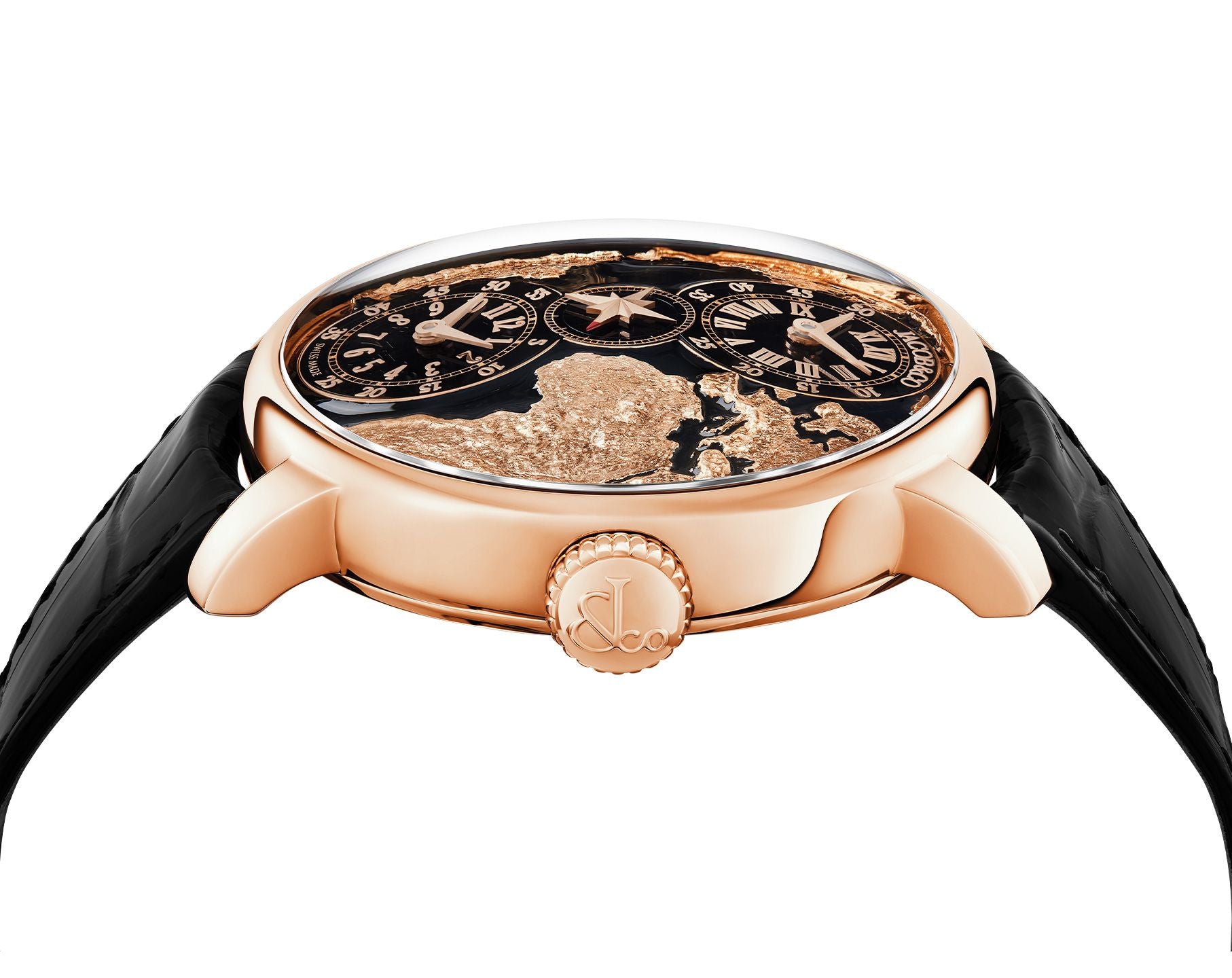 The World Is Yours Dual Time Zone | 43mm, Rose Gold Case, Leather Strap