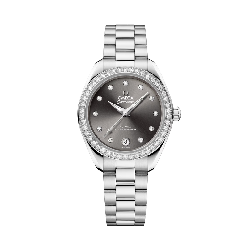 OMEGA Seamaster Aqua Terra 150M 30mm Steel on Steel Diamond Bezel Diamond Markers Grey Dial Watch 