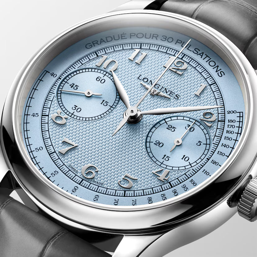 Master Chrono Monopusher | 41mm, Stainless Steel Case, Frosted Blue "Barleycorn" Dial
