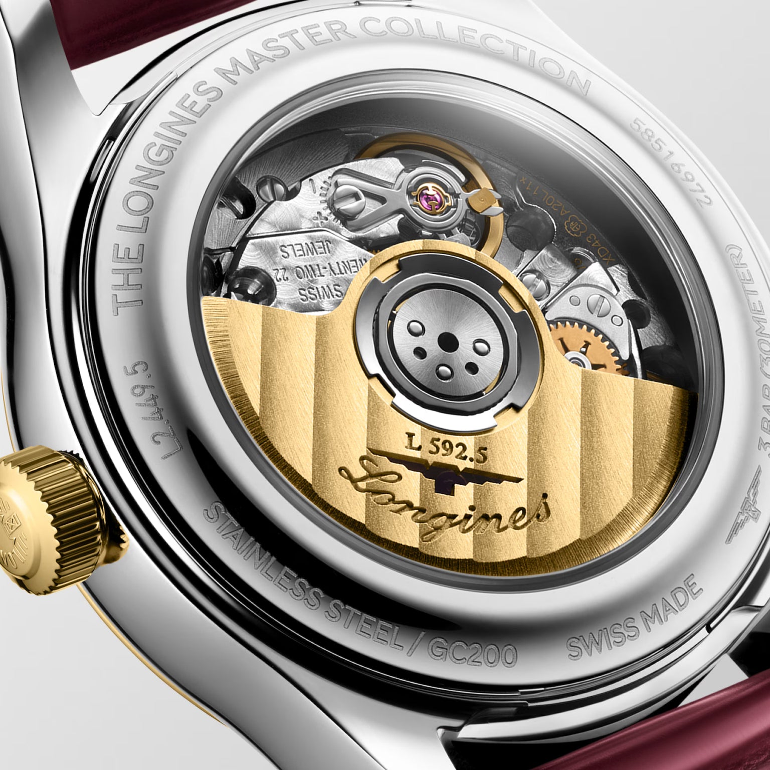 Master | 30mm, Stainless Steel and 18K Yellow Gold, White mother-of-pearl Dial, Bordeaux Alligator Leather, Womens Watch