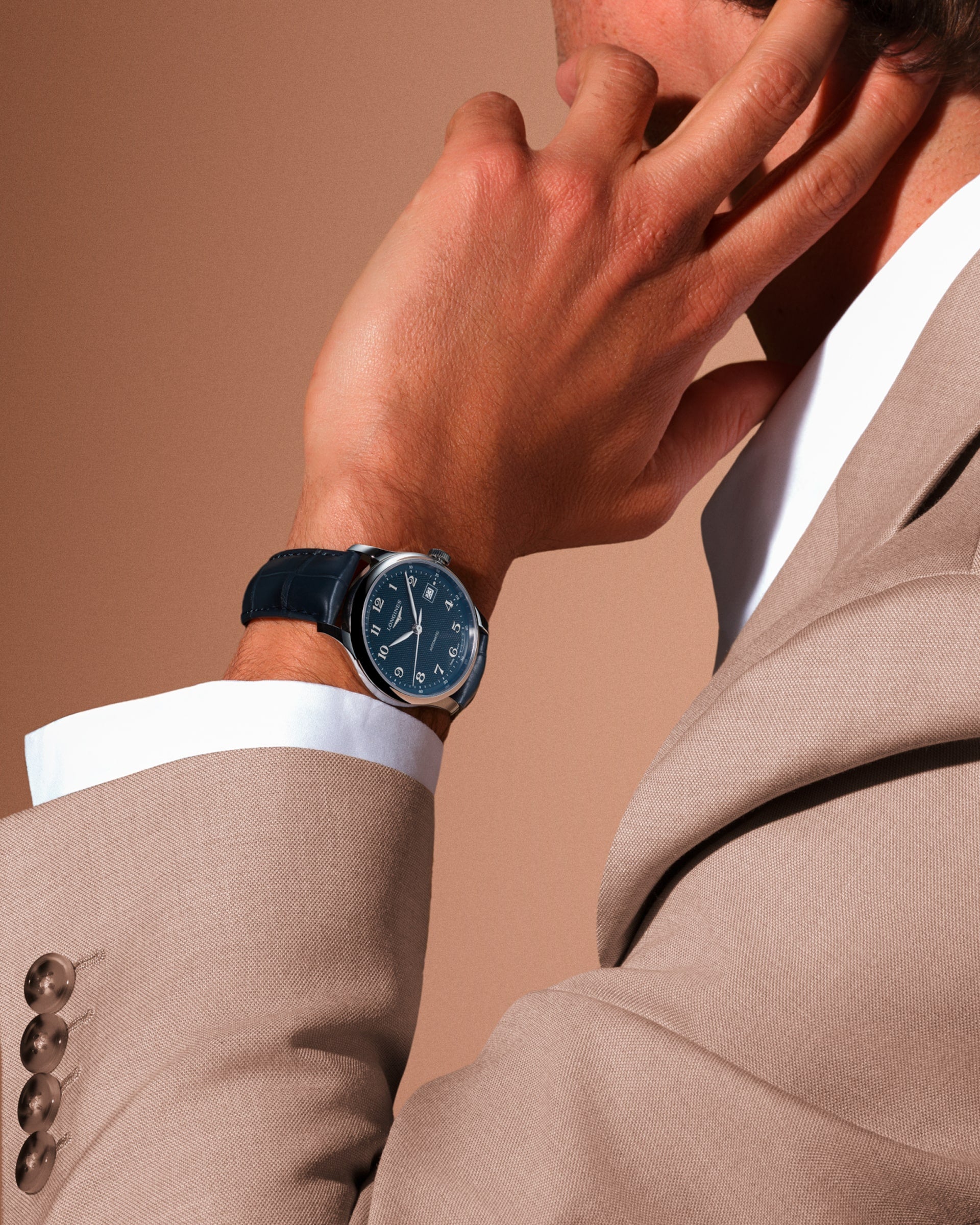 Master | 39mm, Stainless Steel, Blue "barleycorn" Dial, Blue Alligator Leather, Mens Watch