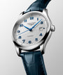 Master | 41mm, Stainless Steel, Silver "barleycorn" Dial, Blue Alligator Leather, Mens Watch