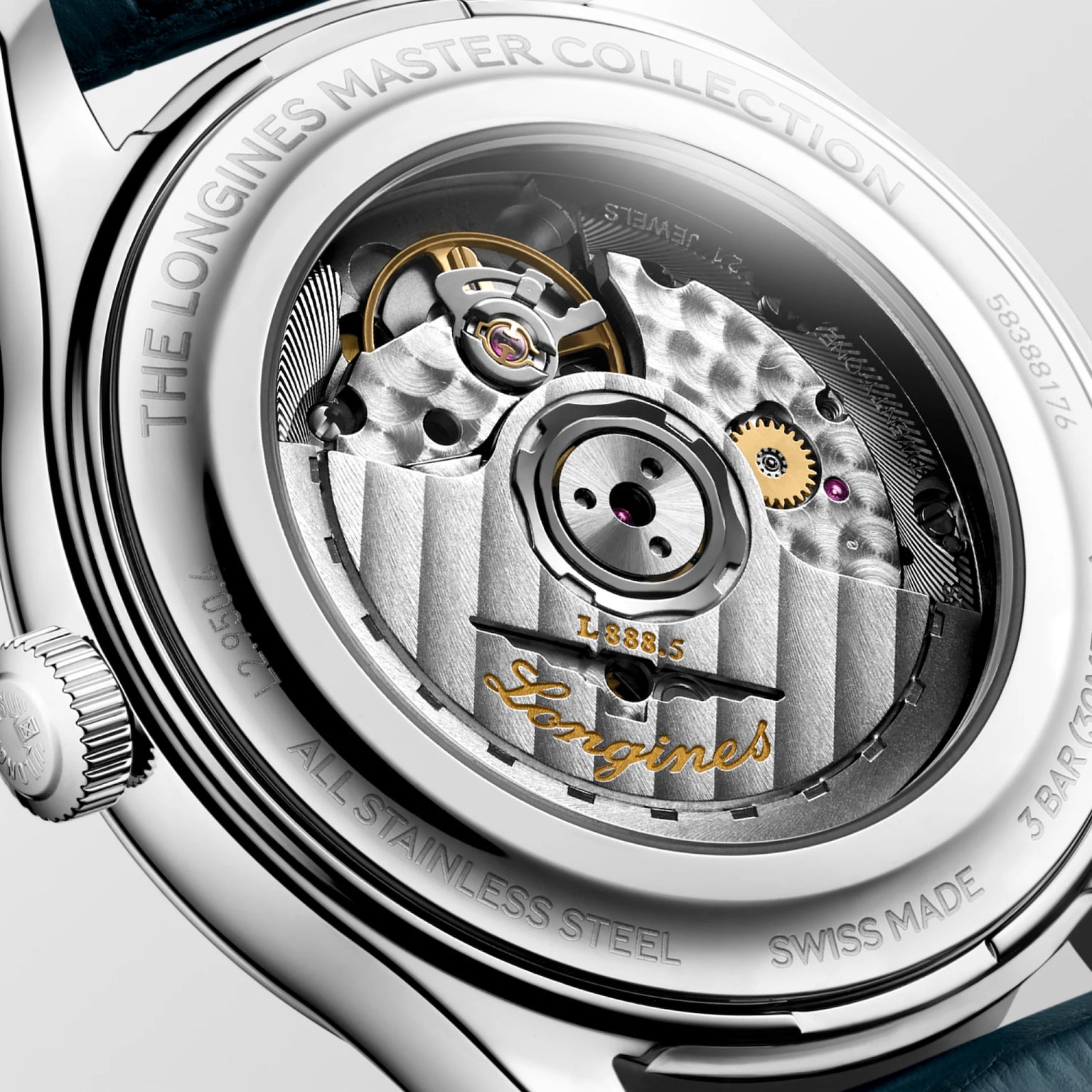 Master | 41mm, Stainless Steel, Silver "barleycorn" Dial, Blue Alligator Leather, Mens Watch