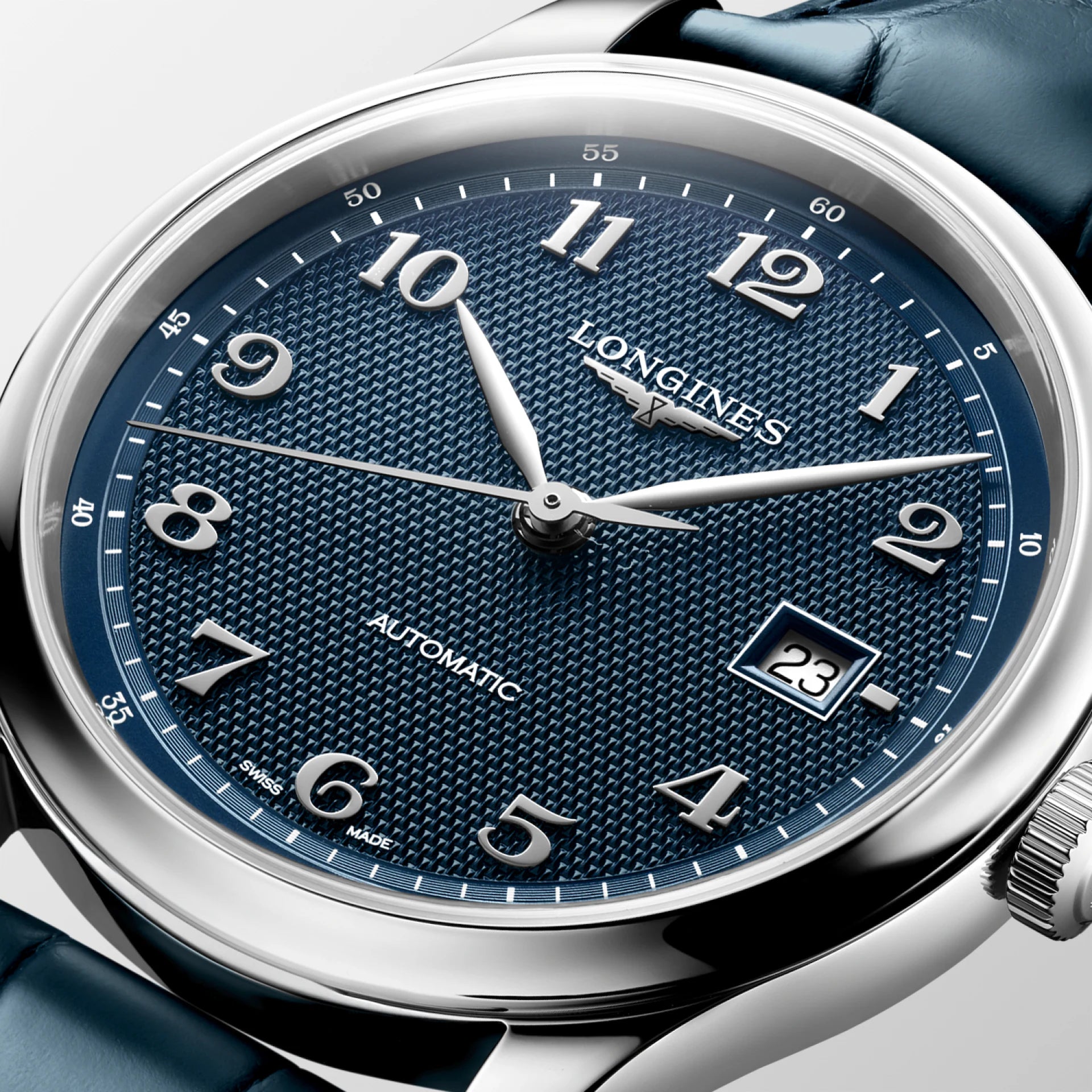 Master | 41mm, Stainless Steel, Blue "barleycorn" Dial, Blue Alligator Leather, Mens Watch