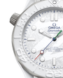 Omega Seamaster watch with white face and silver case on a clear background