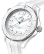 White Omega watch with detailed face on a transparent background