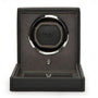 Black Wolf single watch winder with chrome accent ring and leather base platform.