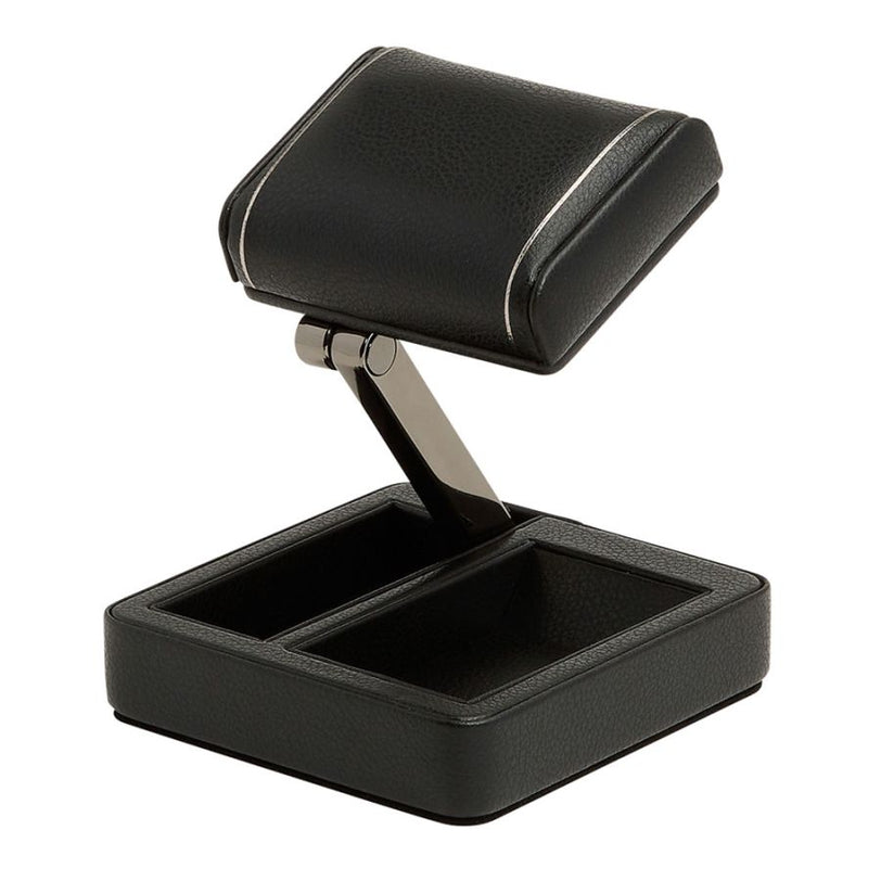 Black jewelry display stand on a white background