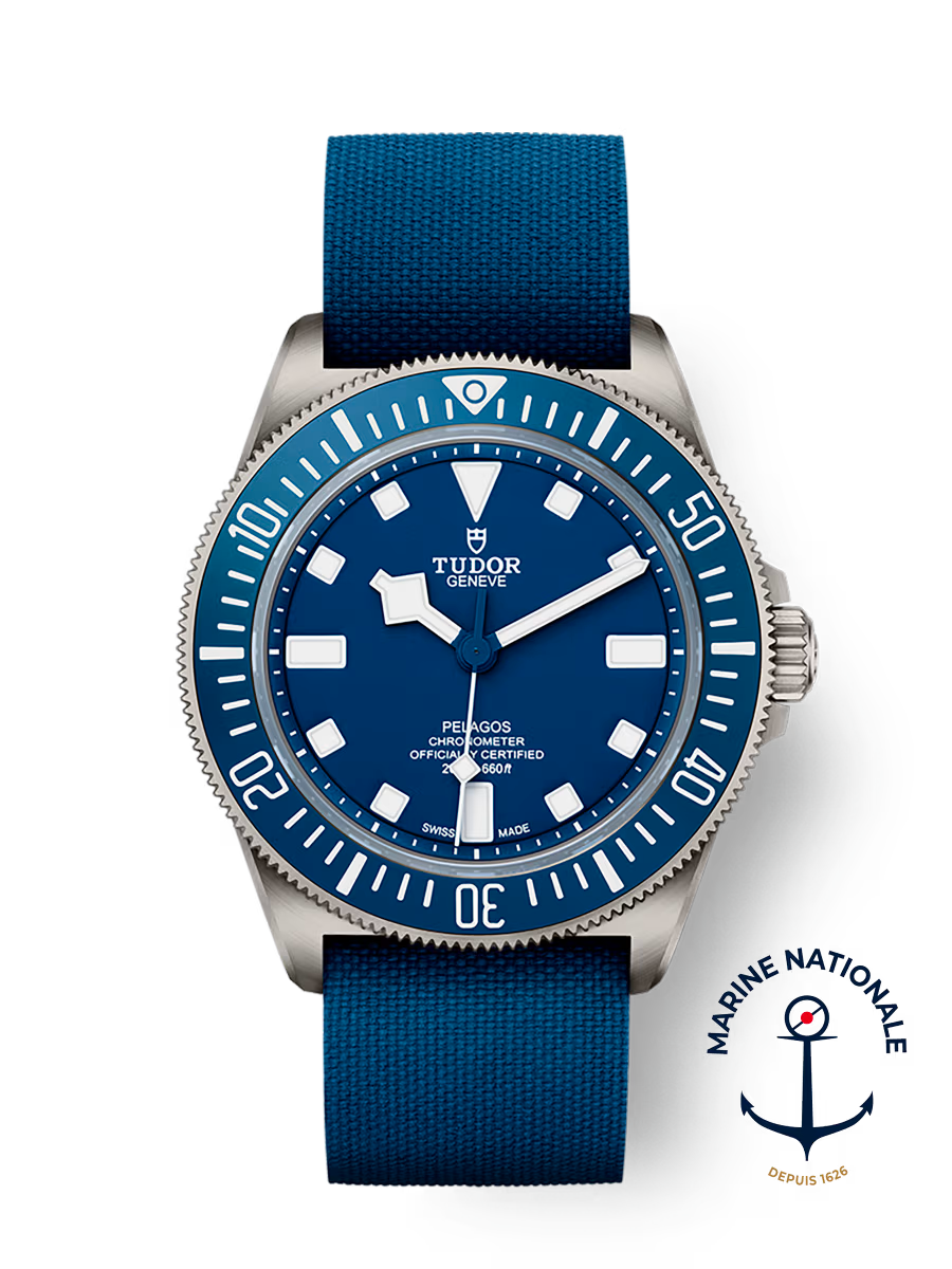 Tudor watch with blue strap and face on a transparent background