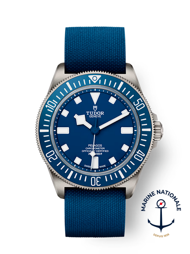 Tudor watch with blue strap and face on a transparent background