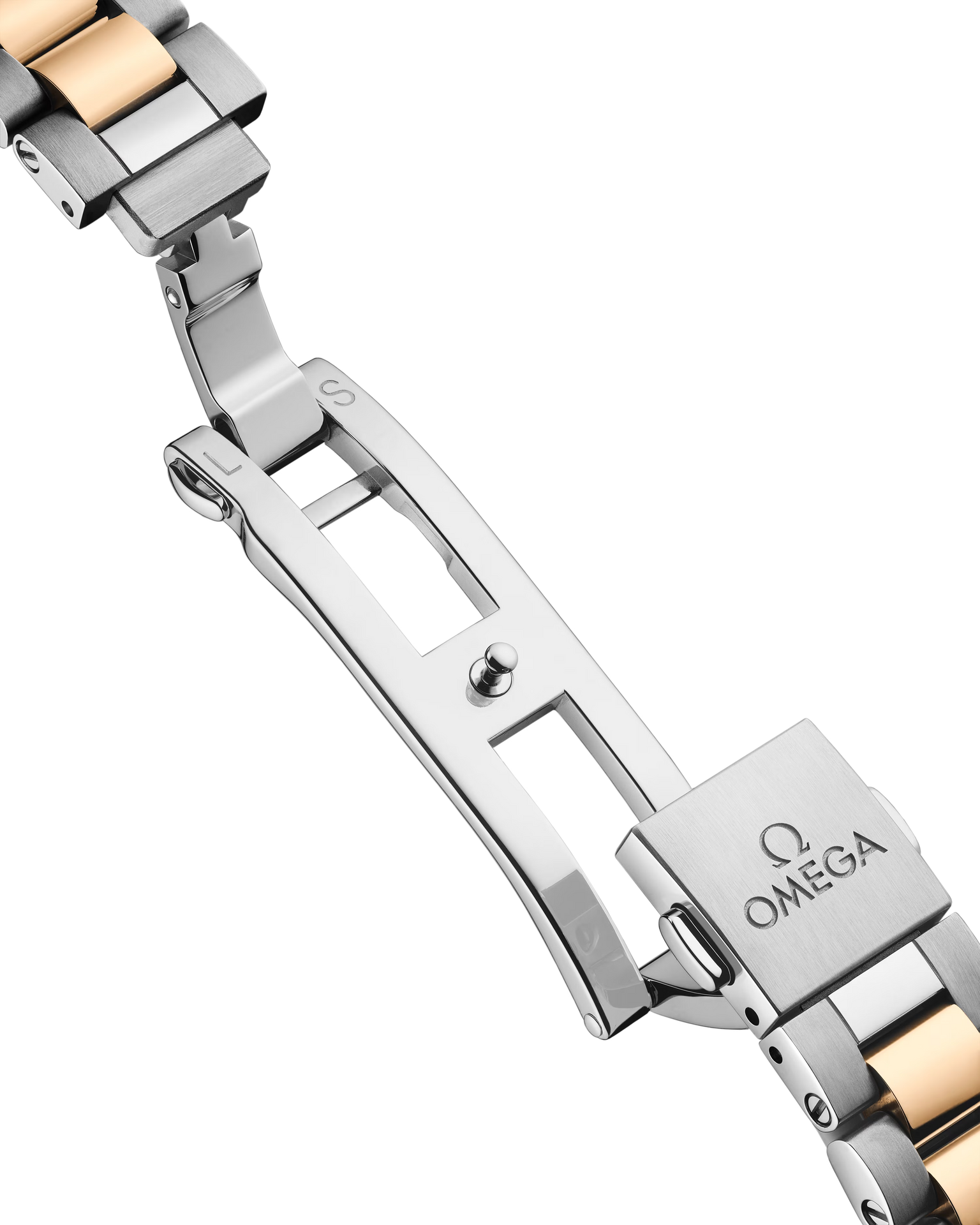 OMEGA Seamaster Aqua Terra 150M 30mm Moonshine™ gold on steel integrated two-tone bracelet clasp