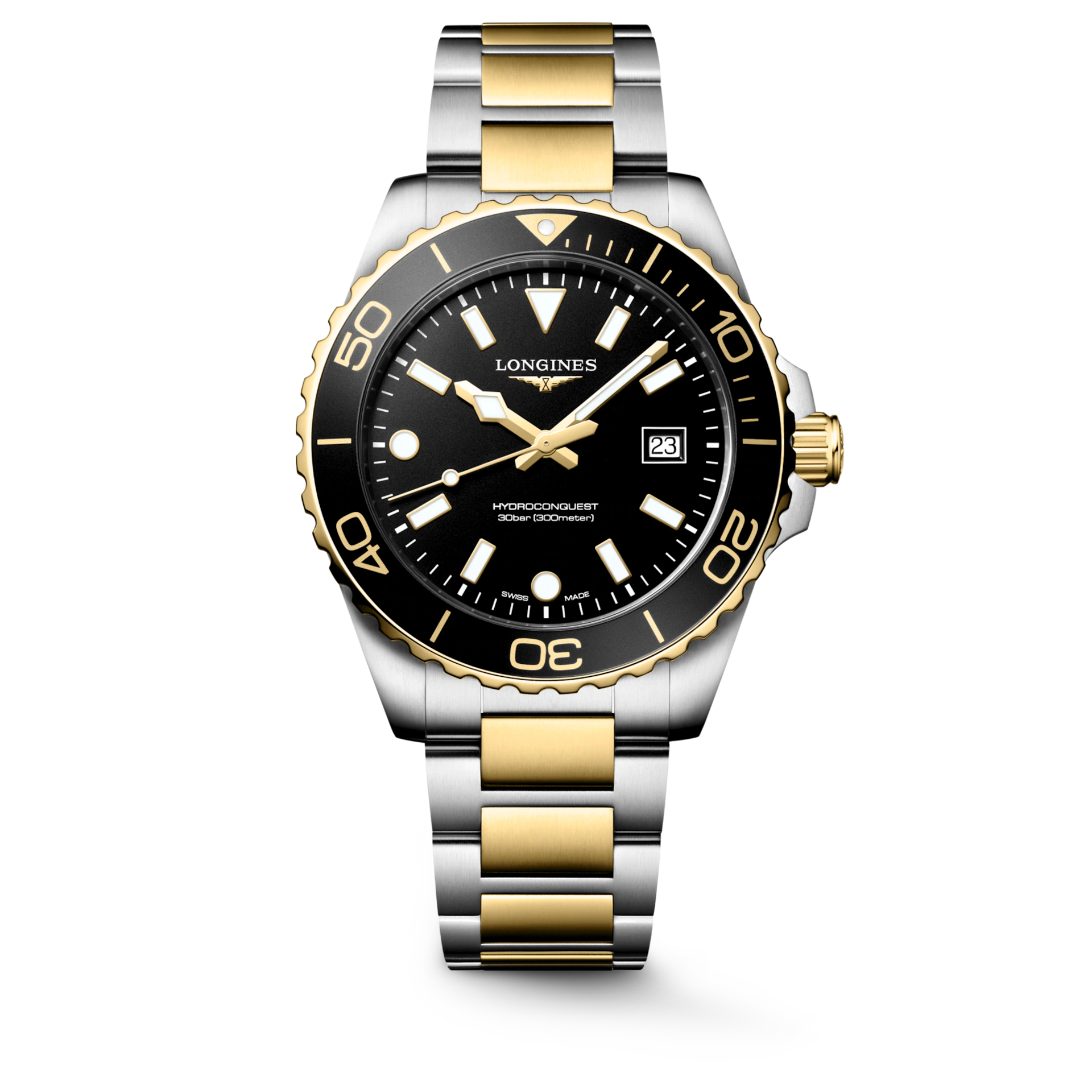 HydroConquest | 42mm, Stainless Steel & yellow PVD, Black Dial