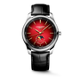 Experience elegance with the Longines Master Collection Year of the Horse: a luxury wristwatch featuring a black leather strap, silver case, red dial, gold hands and markers, and a subdial displaying moon phase and date.
