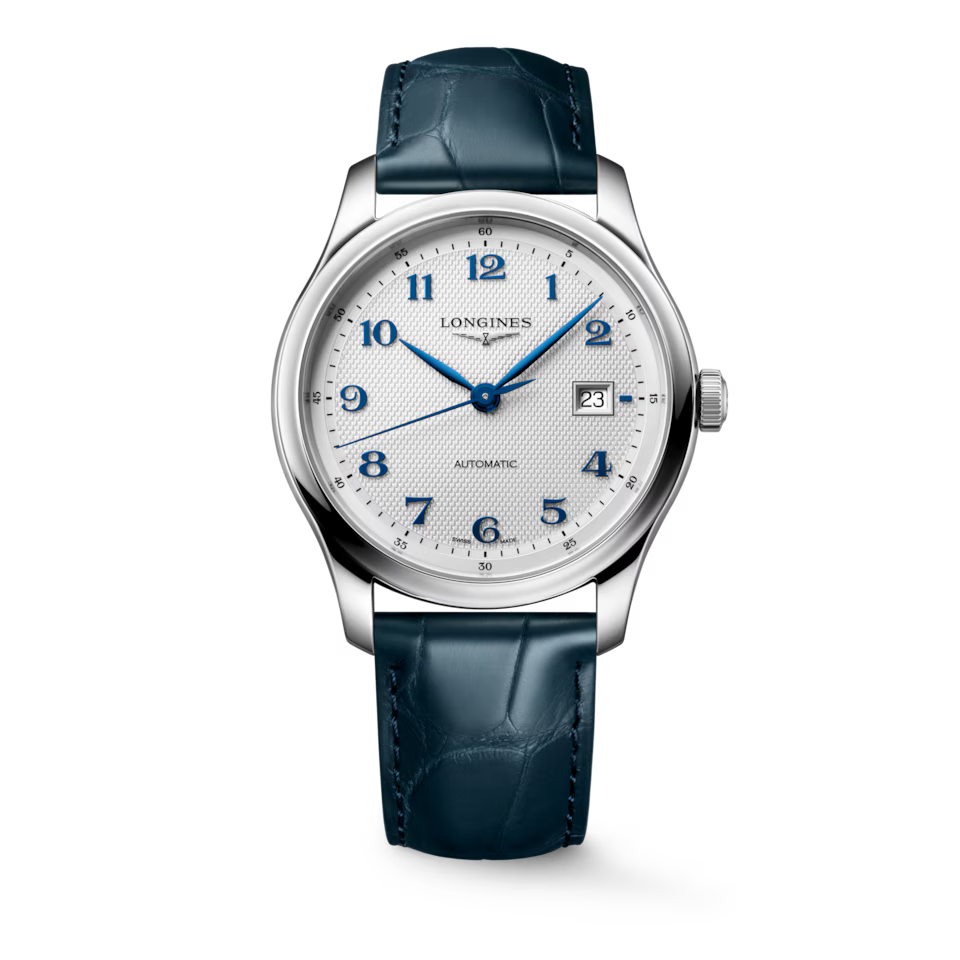 Master | 41mm, Stainless Steel, Silver "barleycorn" Dial, Blue Alligator Leather, Mens Watch