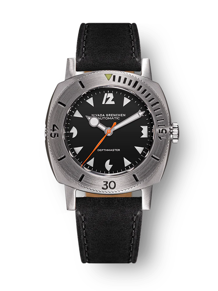 White Art Deco Depthmaster | Black Leather 39mm, Mens Watch
